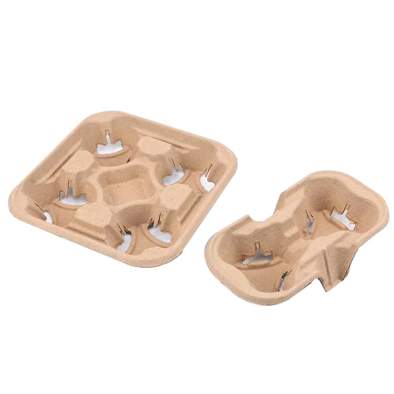 Reusable Cup Carriers Biodegradable Pulp Fiber 4 Cup Drink Carrier Tray Coffee Cup Holder