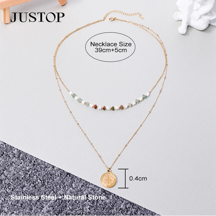 Luxury Gold Double Layer Chain Popular Personality Bead Chain For Women Accessories Geometric Star Pendant Necklace