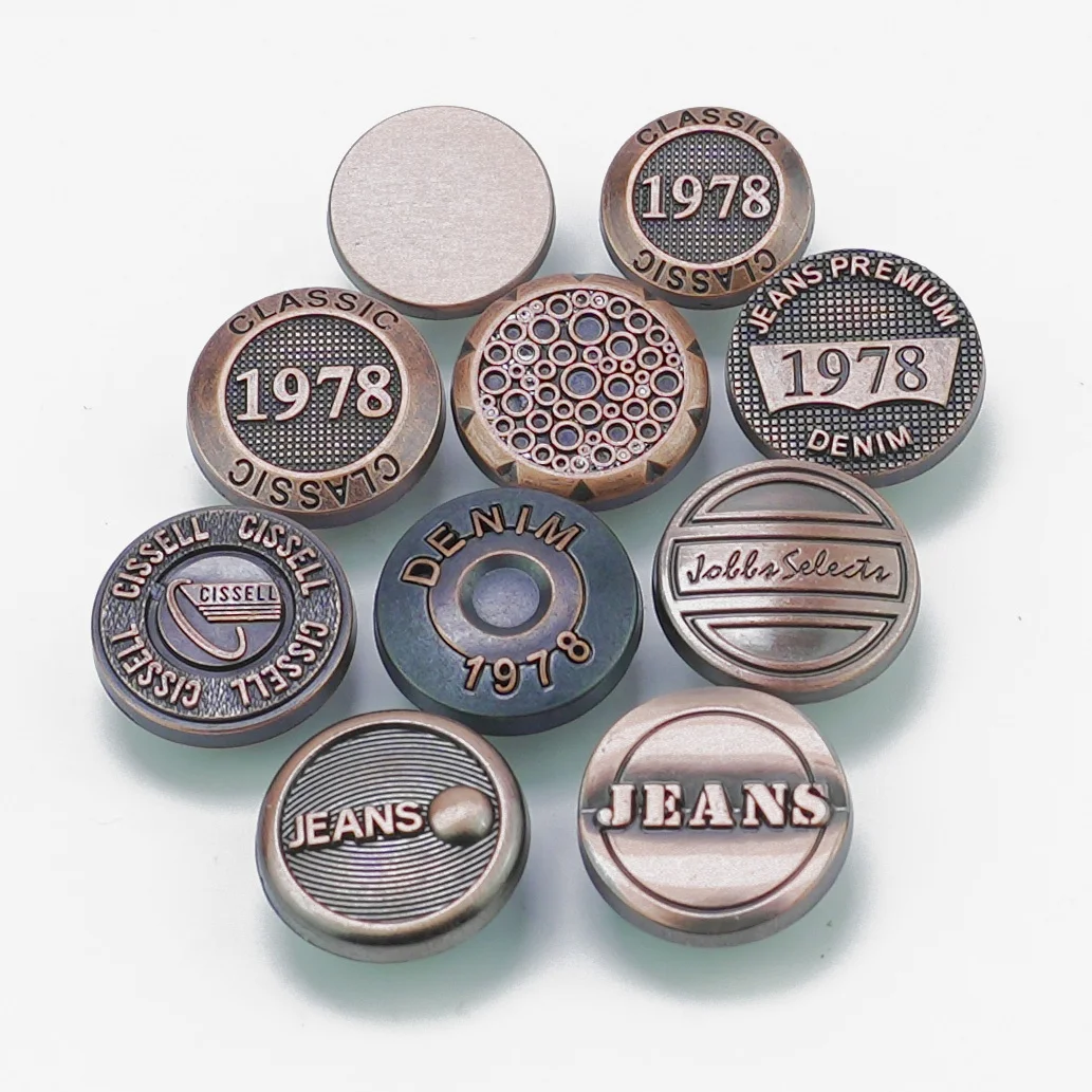 Jinyi Button Factory OEM ODM классический дизайн с гравировкой логотипа джинсовые пуговицы и заклепки для одежды