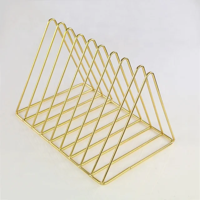 
Simple custom triangle design multifunctional metalbookstandholder metal wire magazine bookends 