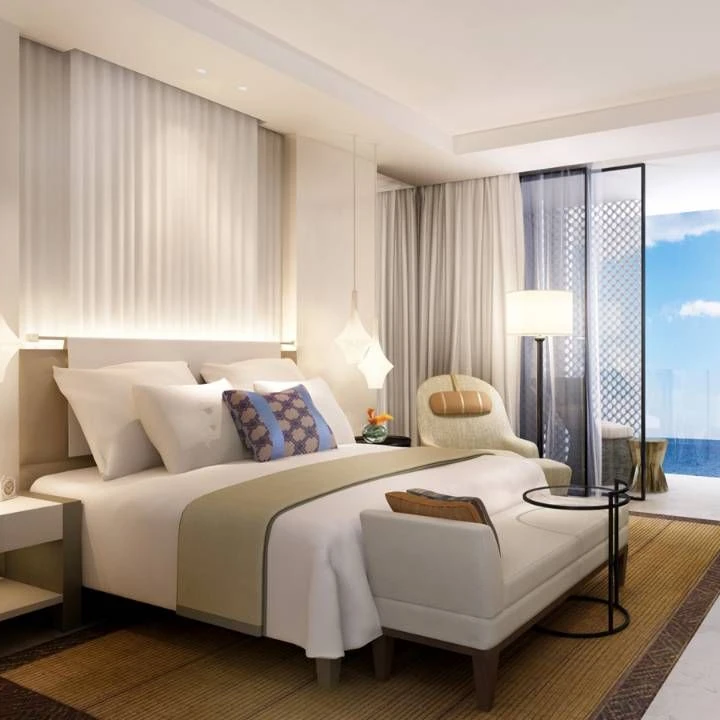 
Hotel bed room furniture design tufted button fabric hotel bed 