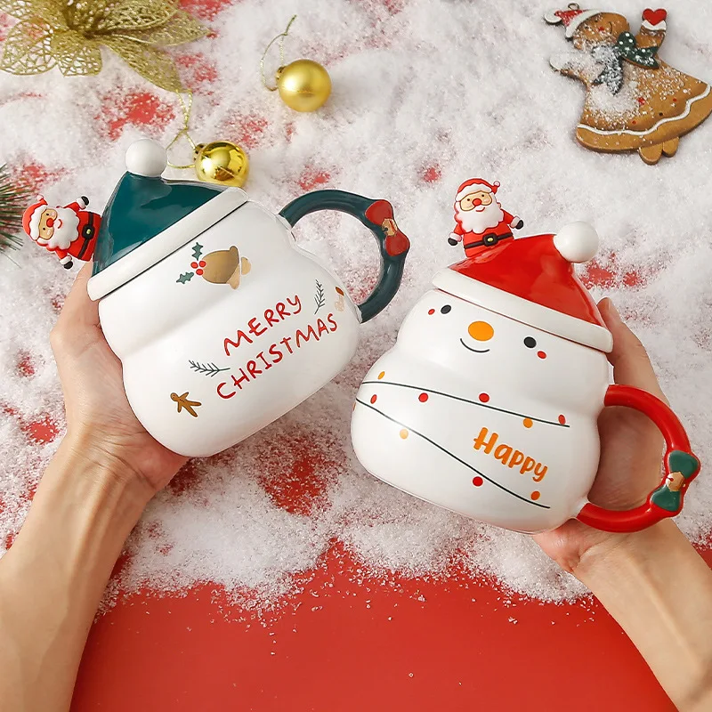 2024 New Ceramic Christmas Coffee Mugs Xmas 3D Santa Snowman Cute Snowman 17 ounce Glossy Ceramic Christmas Mug