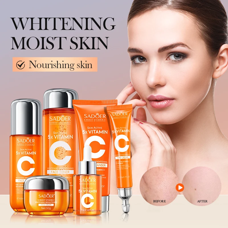 Wholesale Five Pieces Vitamin C Niacinamide Whitening Brightening Skin Gift Box Nourishing Moisturizing Skin Care Set