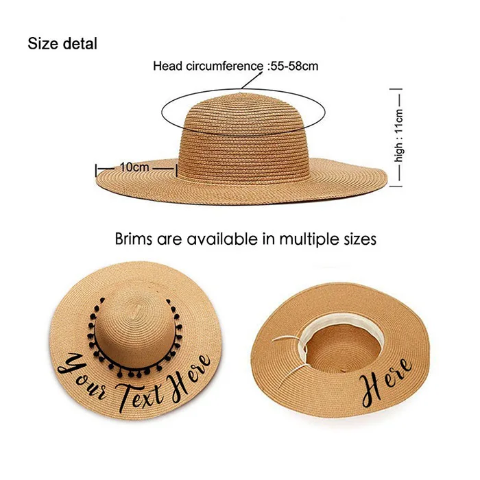 Wholesale Custom Logo Straw Hats Summer Beach Straw Panama Floppy Hat For Women Bridesmaid