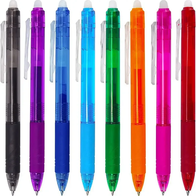 8 color heat erasable gel pens with eraser Custom logo plastic promotion erasable  pen
