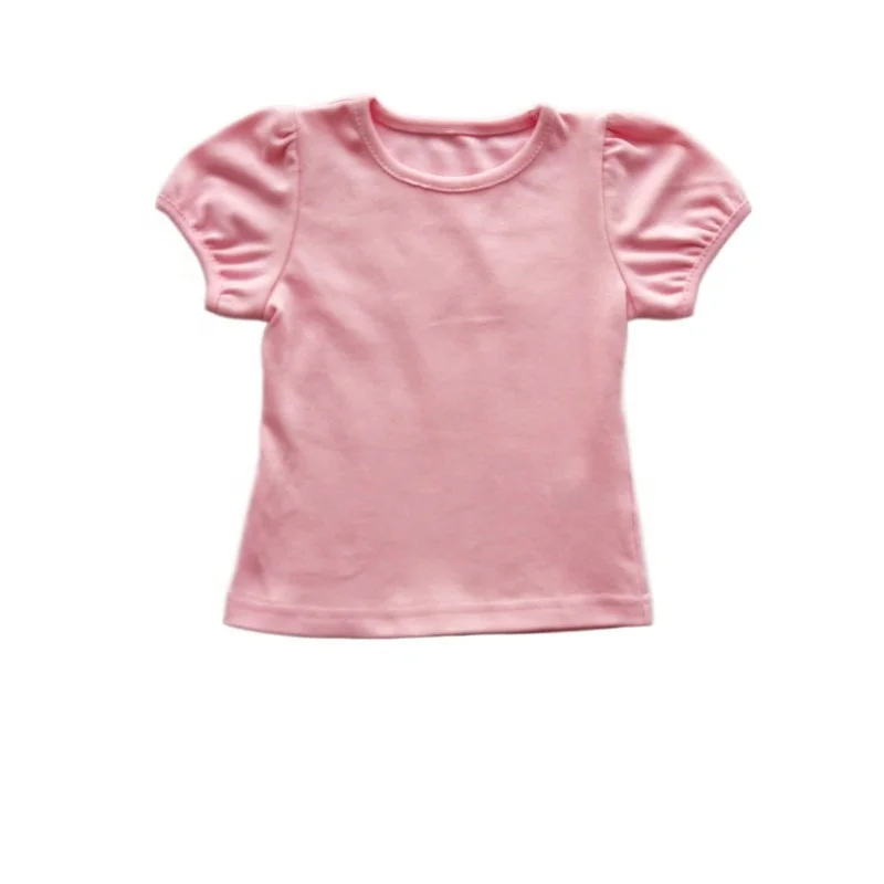 Custom girls blank t shirts kids baby girl clothes summer top tees toddler tshirts puff sleeves white t shirts 100% cotton
