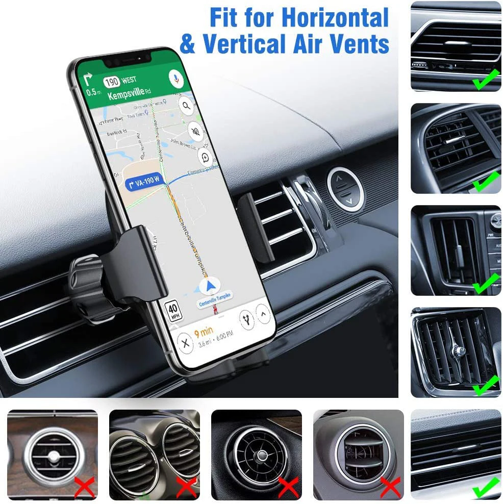 Car Phone Holder Universal Air Vent 360 Degree Rotation Car Phone Mount with One Button Release Compatible for iPhone Car Mount