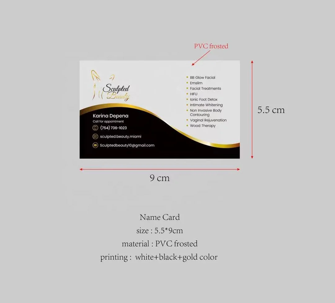 Custom brand name printing pvc card metallic gold foil plastic card pvc frosted business card