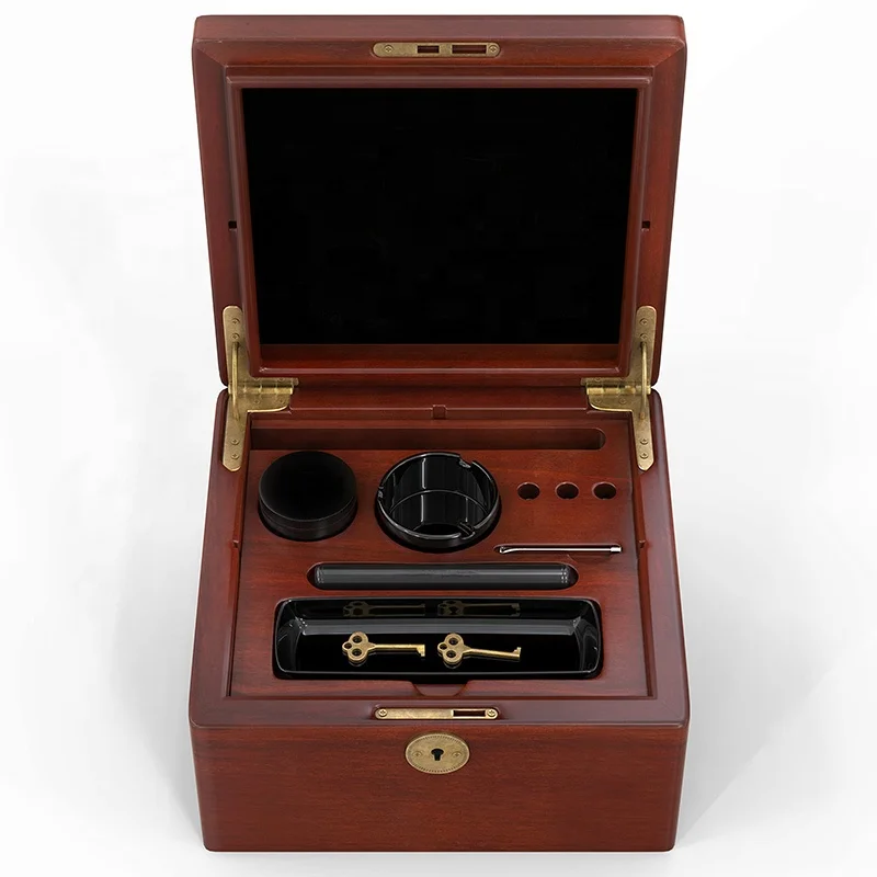 Wholesale Wooden Storage Box Lock Box with Key Smell Proof Removable Rolling Tray Container Smoking Accessories