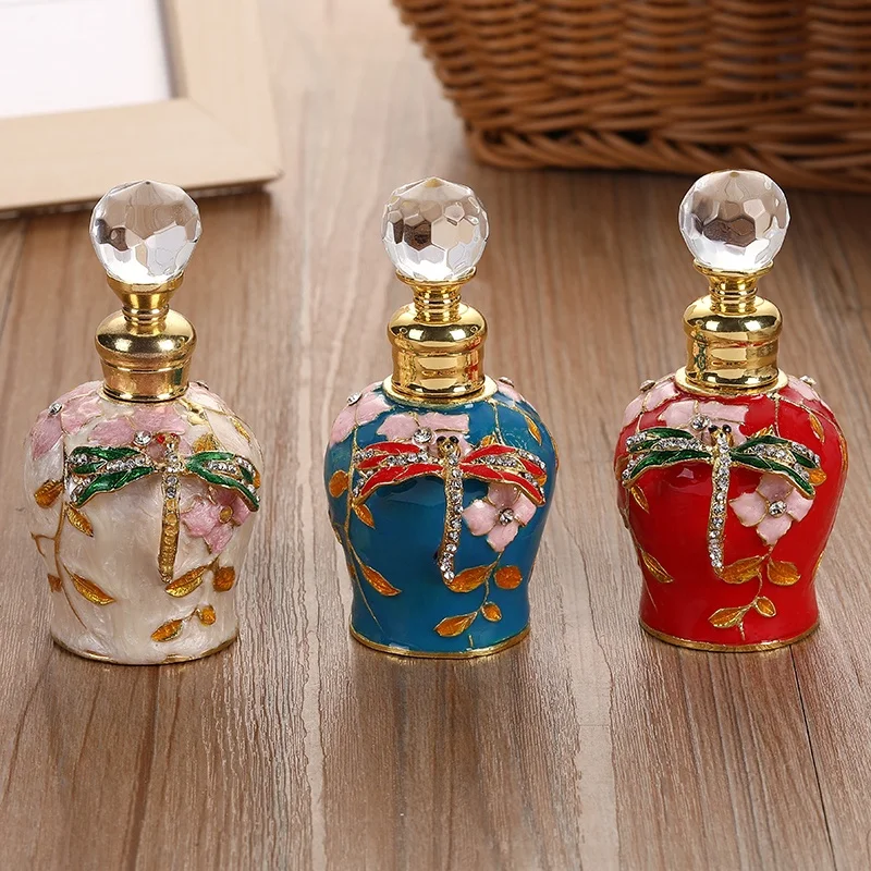 6ml Patented Metal Dragonfly Crystal Glass Refillable Perfume Essential 0il Attar Bottles Home Decoration Factory Outlet#57001