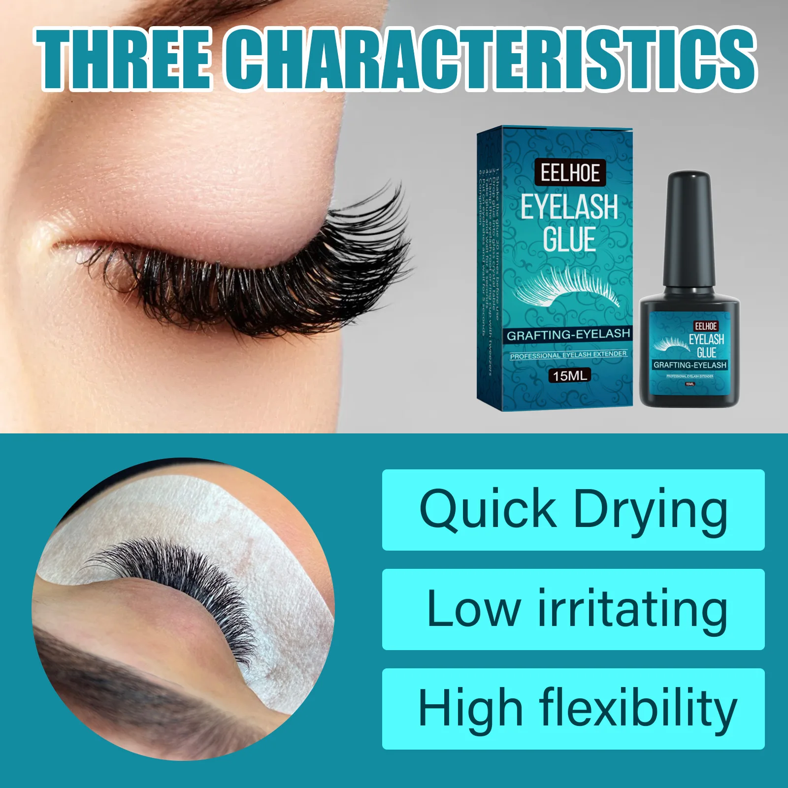 EELHOE Quick-Drying Waterproof Eyelash Grafting Glue Mild and Low Sensitivity Mark Beauty Eyelash Glue for Lashes and Shampoo