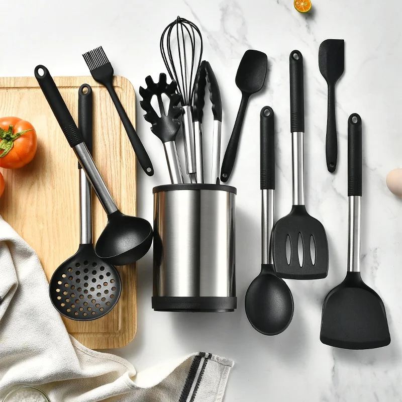 Kitchen Accessories 9 Pcs High Quality Stainless Steel Handle Silicone Utensils Set Custom Logo Kitchen Utensil Kit