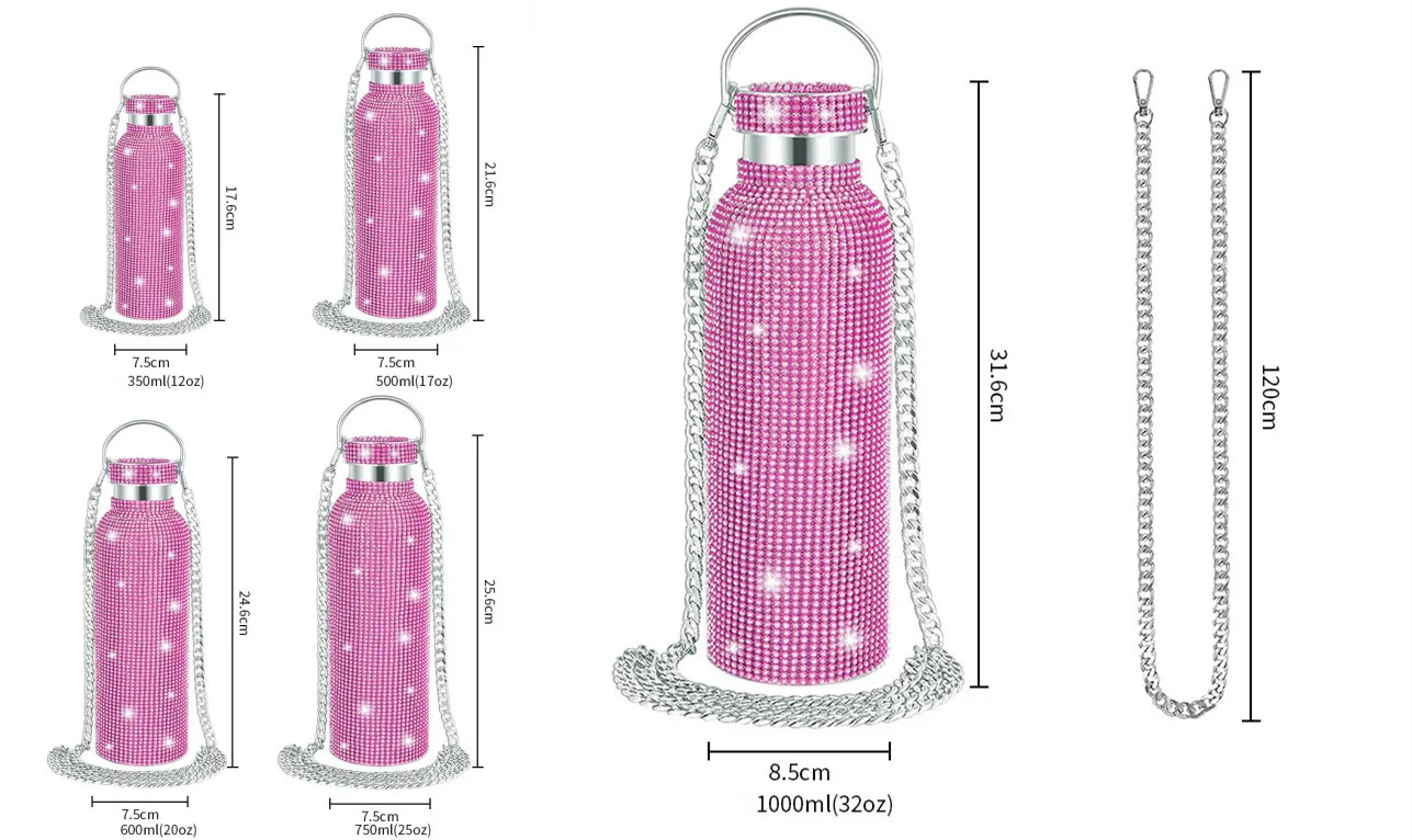 2024 Hot Sale Double Layer Stainless Steel Straw With Diamond Inlaid Tourism Vacuum Insulation Cup
