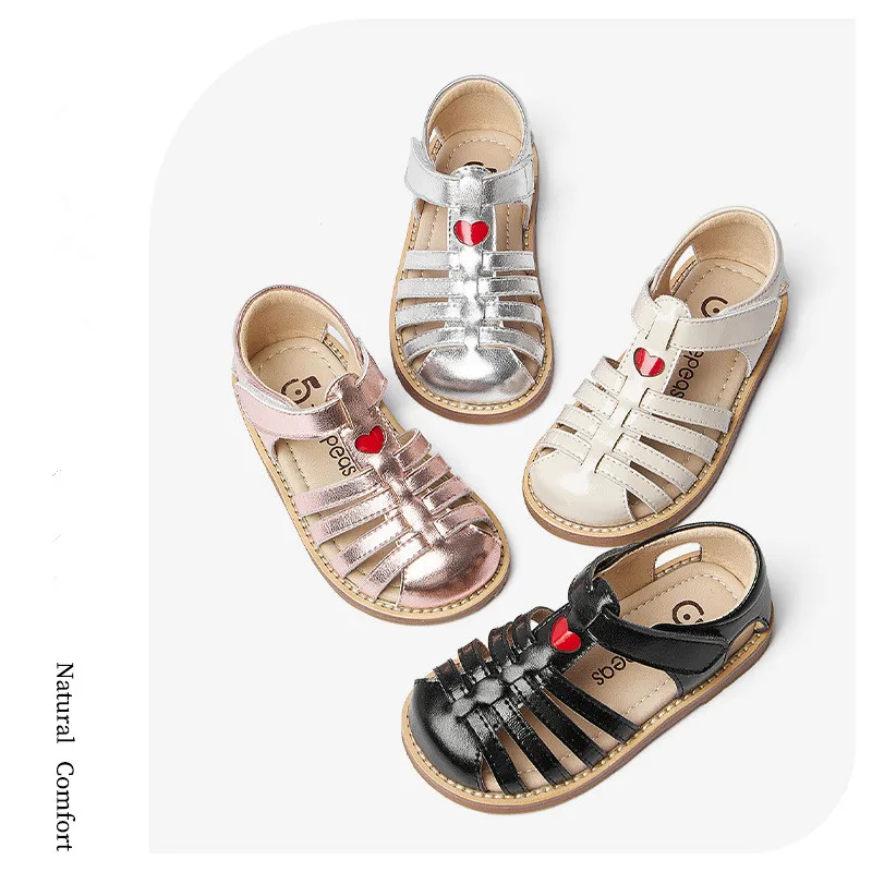 Wholesale Summer New Princess Shinny Leather Shoes Cute Casual Toddler Heart Sandals for Kids Girls 1 to 5 years old