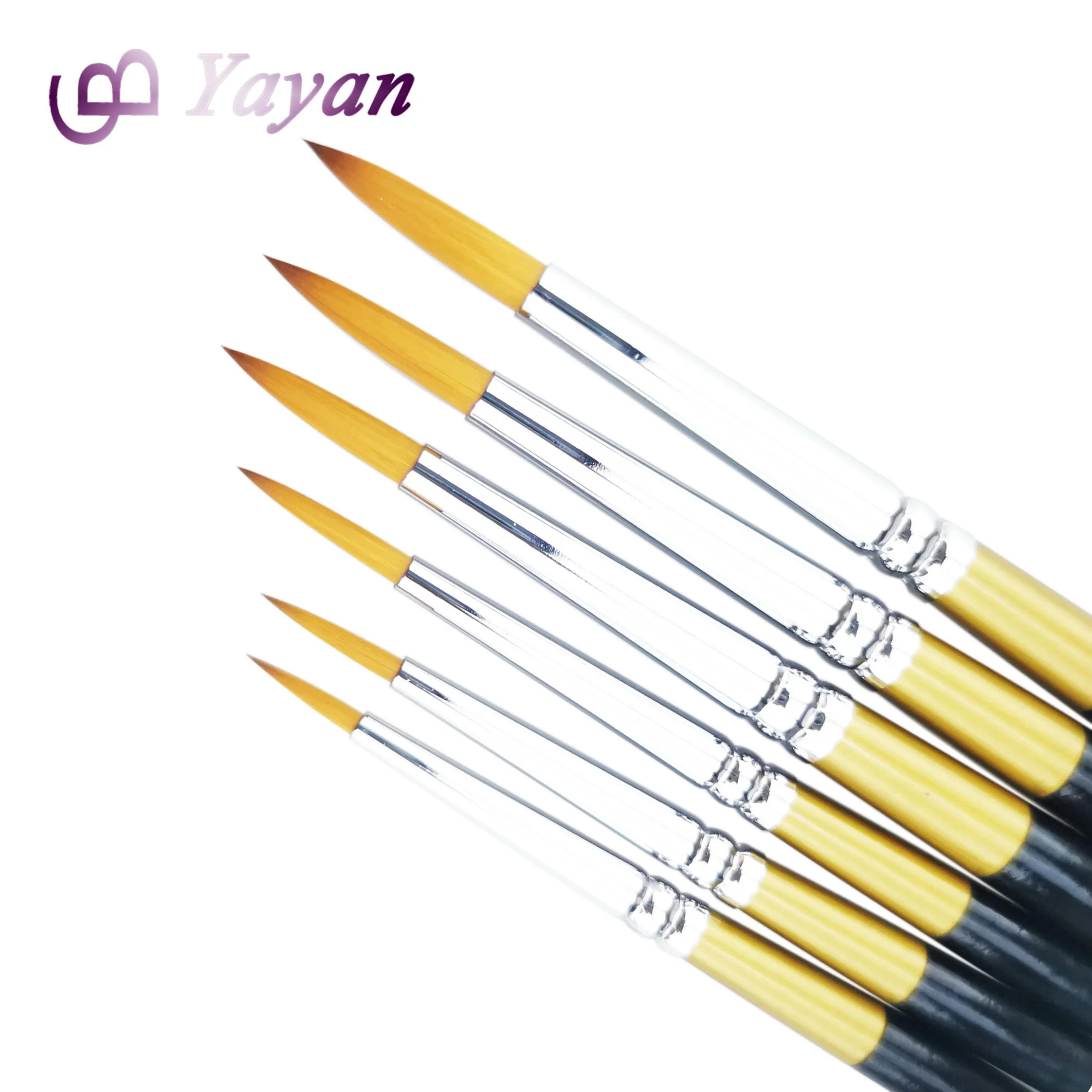 6PCS  Round  Synthetic Nylon Hair Shape Wooden Handle Artist Paint Brushes