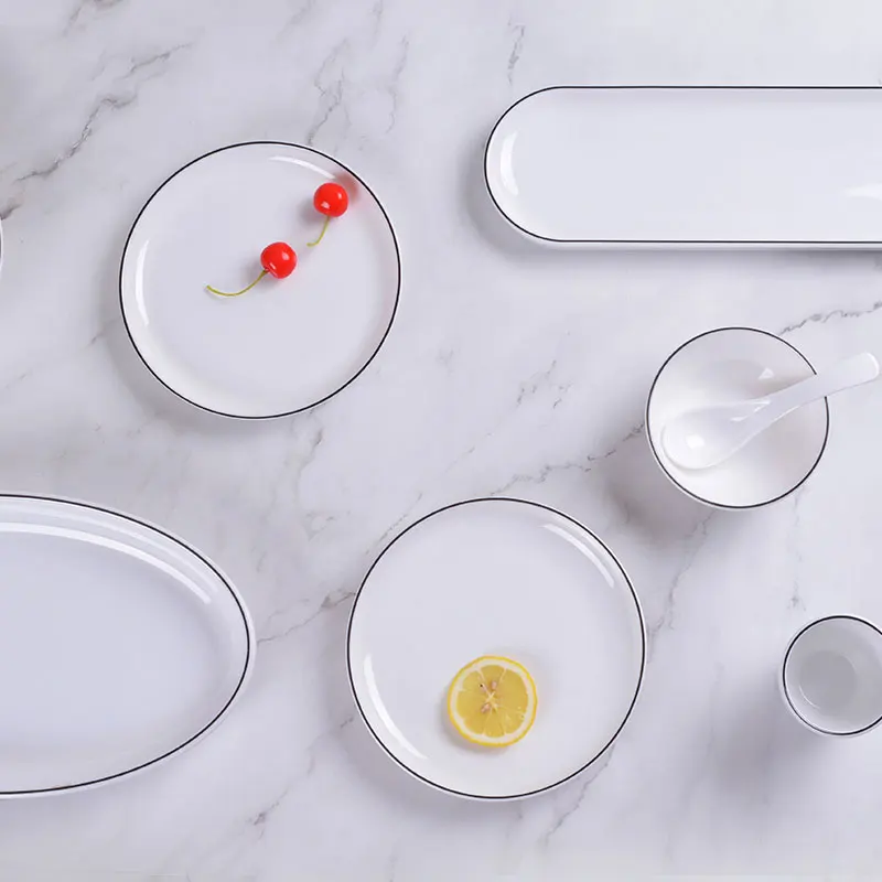 Wholesale  selling white with black line melamine serving salad bowls