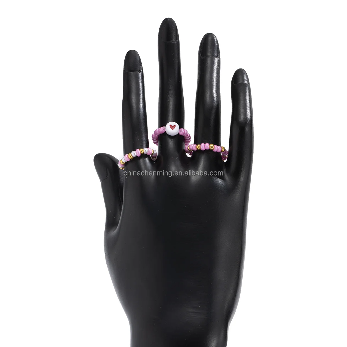 Sweet cool girl love beads ring female cross-border resort style fashion rice beads collision color woven finger ring set