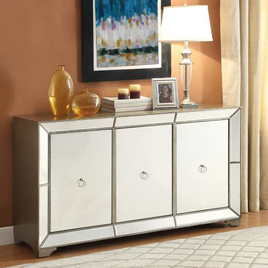 contemporary 3-door mirrored buffet cabinet