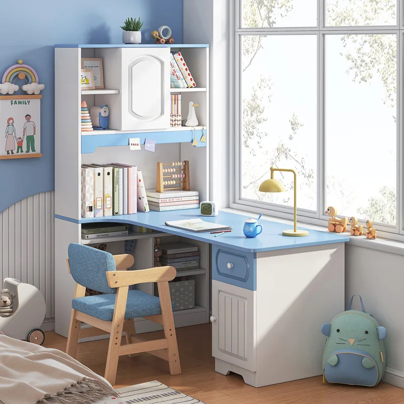 Home Living Room Furniture Writing Computer Desk Simple Wooden with Book Case Cabinet