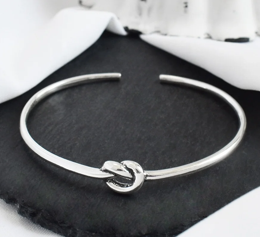 Custom Classic 925 Sterling Silver Personalized love Knot Bangle Stackable Bracelet Women Jewelry