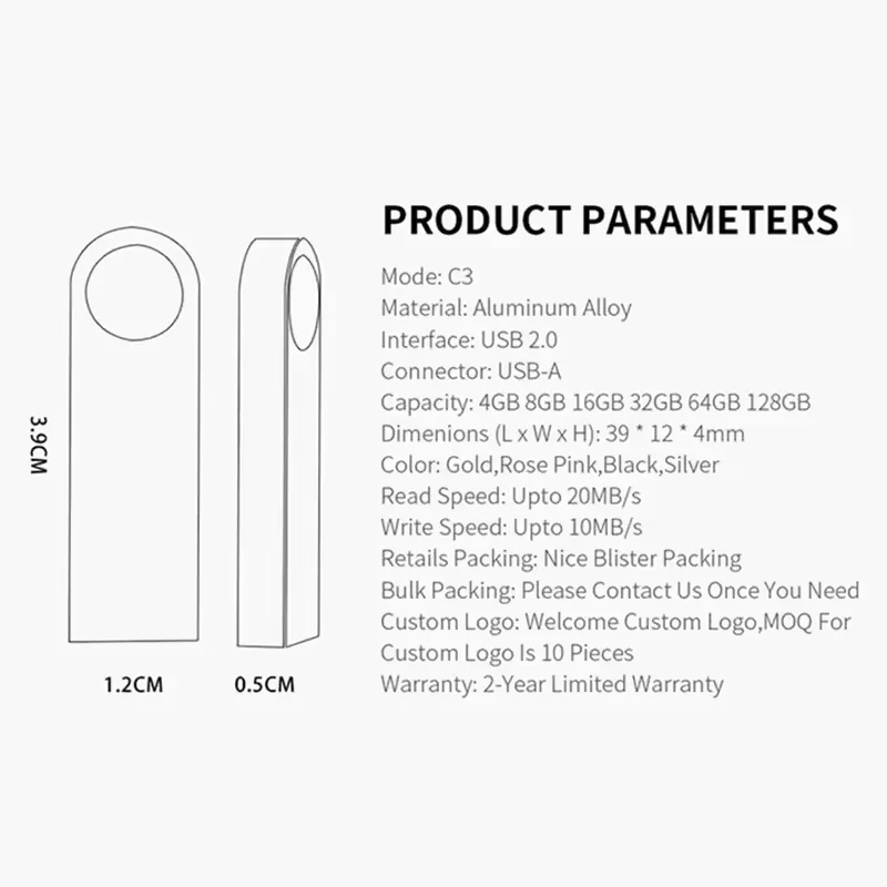 2024 металлический USB флэш-накопитель 16 ГБ Флешка 32 64 карта памяти 128 Stick подарок индивидуальный логотип