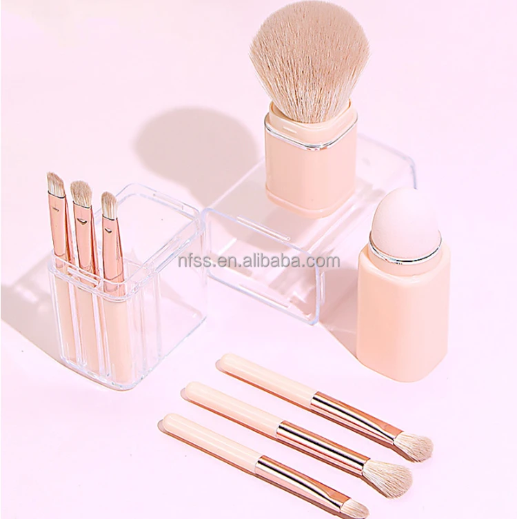 Short Handle Round Mushroom Head Nail Dust Face Foundation Blush Kabuki Powder Makeup Brush With Pu Zip Box Packing