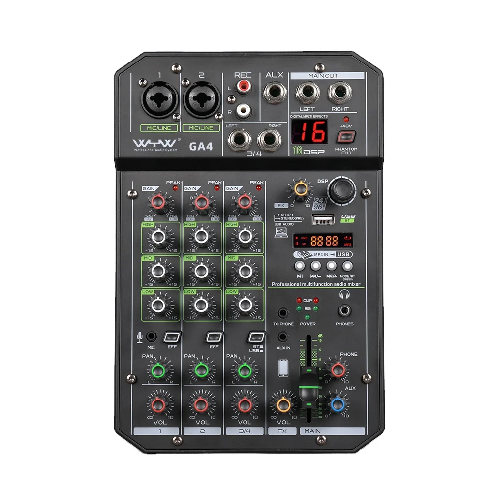 Professional 4 channels recording studio sound card audio interface microphone kit
