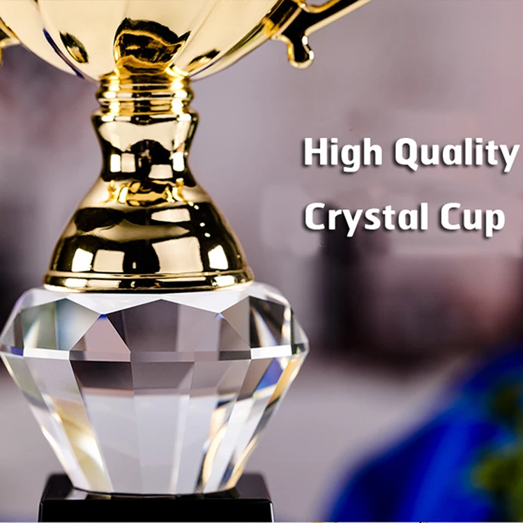 High Quality Custom Champion Metal Electroplate Crystal Cup Award Trophy For Business Ceremony Gifts