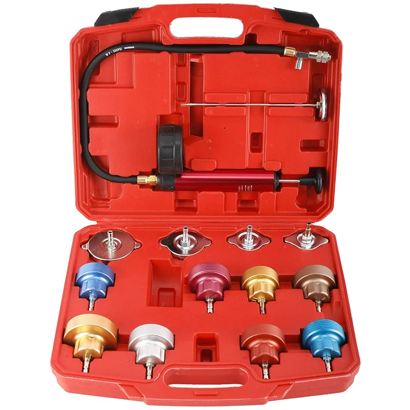 14pcs Aluminum Automotive Cooling System Radiator Pressure Tester Kit for Automotive Cooling System Water Tank Leak Test