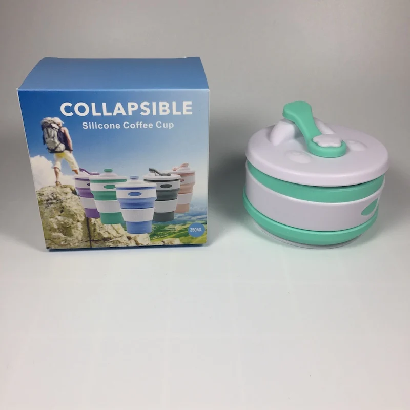 Eco-Friendly 350ml collapsible coffee Mug Silicone folding  Cup with Lids