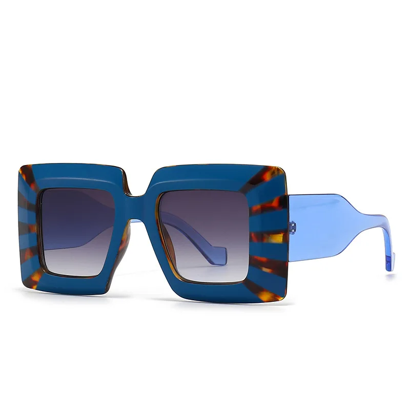 Vintage Oversized Square Stripe Frame For Women New Luxury Brand Oversized Zebra Print Sun Glasses Men Wide Leg Shades