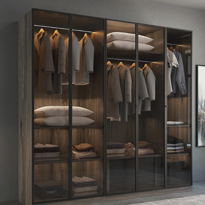 
Factory customized walk-in closet cloakroom, bedroom glass door wooden wardrobe 