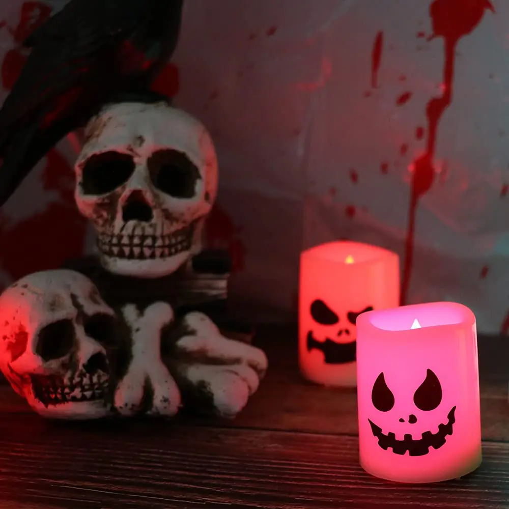 Halloween Flameless Votive Candles Color Changing with Remote Timer Battery Operated LED Candles for Halloween Home Decoration