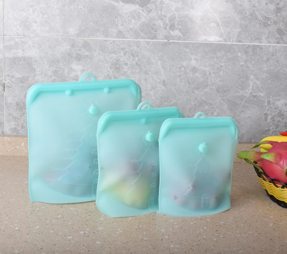Amazon Hot Sale Silicone Fresh-Keeping Bag Foldable Vacuum Milk Reusable Food Silicone Storage Bag Kitchen