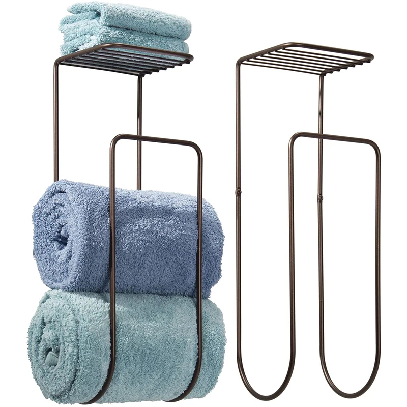 2 packmodern металлический настенный вешалка для полотенец и стеллаж для хранения с стеллаж для хранения полотенце, полотенце для рук/полотенца для лица, пляжное полотенце, бронза