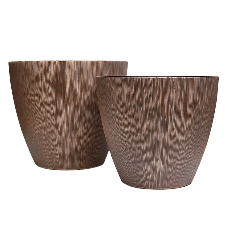 Rustic wood finish large plastic garden pots and containers for plants flower