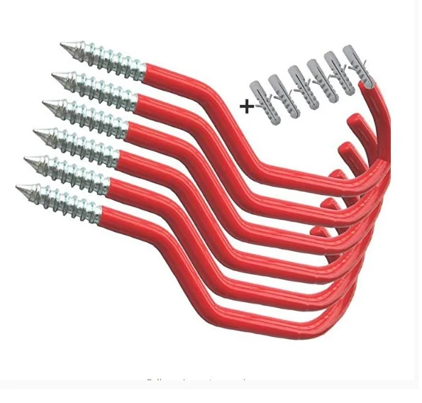 4-Pack Heavy Duty Vinyl Coated Bicycle Chair Wall-Mounted Ceiling Hanger Screw-in Ladder Bike Hooks Garage Organization Bike Bag