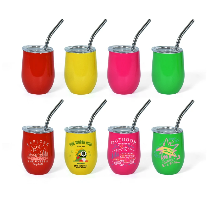 Wholesale Sublimation 3oz Mini Wine Tumbler 4 Mixed Color Double Wall Stainless Steel Tumbler Cup With Lid And Straw