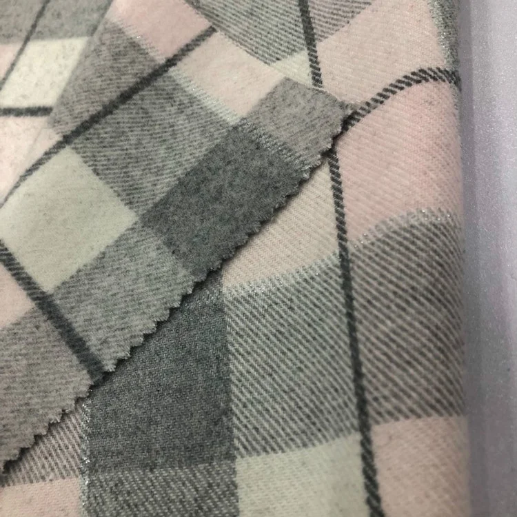 
450g/m 30% wool 70% polyester fabric contains silvery silk thread plaid light wool fabric spot factory direct selling 