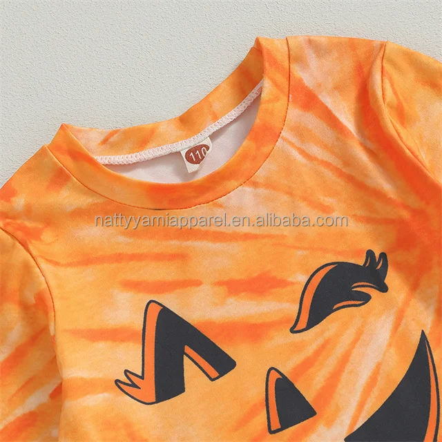 Long Sleeve Pumpkin Face Print Tops Mini Skirt Toddler Halloween Kids Girls Two Pieces Set