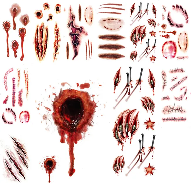 new custom funny halloween evening party body  wound temporary tattoo stickers
