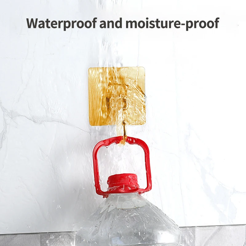 Amazon Hot Sale Brushed Wall Sticker Hook Removable Gold-Plated Strong Self Adhesive Plastic Hanging Clothes Keychain Towel Hook