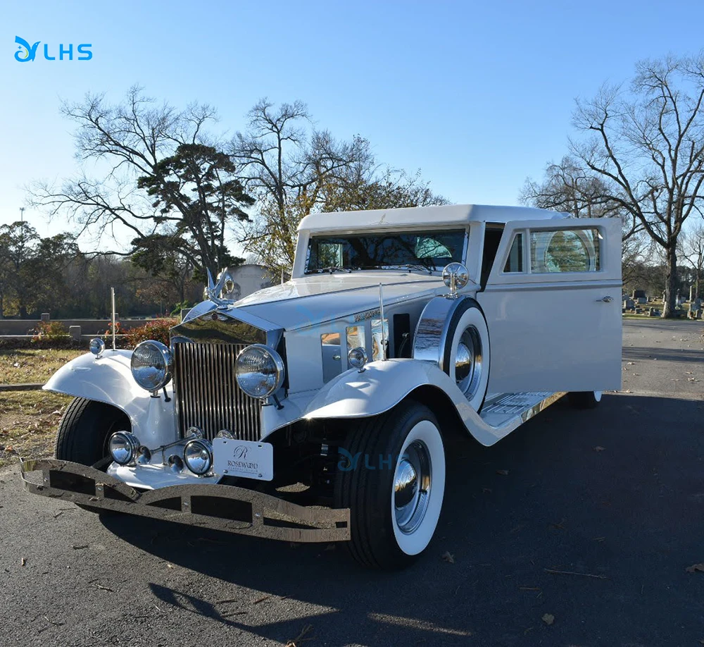Electric funeral classic car promotional price glass covered coffin hearse carriage wholesale vintage funeral car with speaker