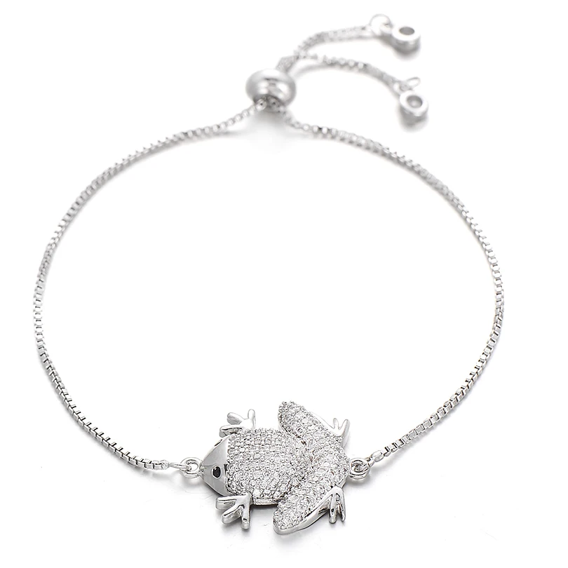 Jewelry  Animal Charm Rose Gold Color Bracelets Luxury Full Micro Cubic Zirconia Big Frog Chain Bracelet for Women Men