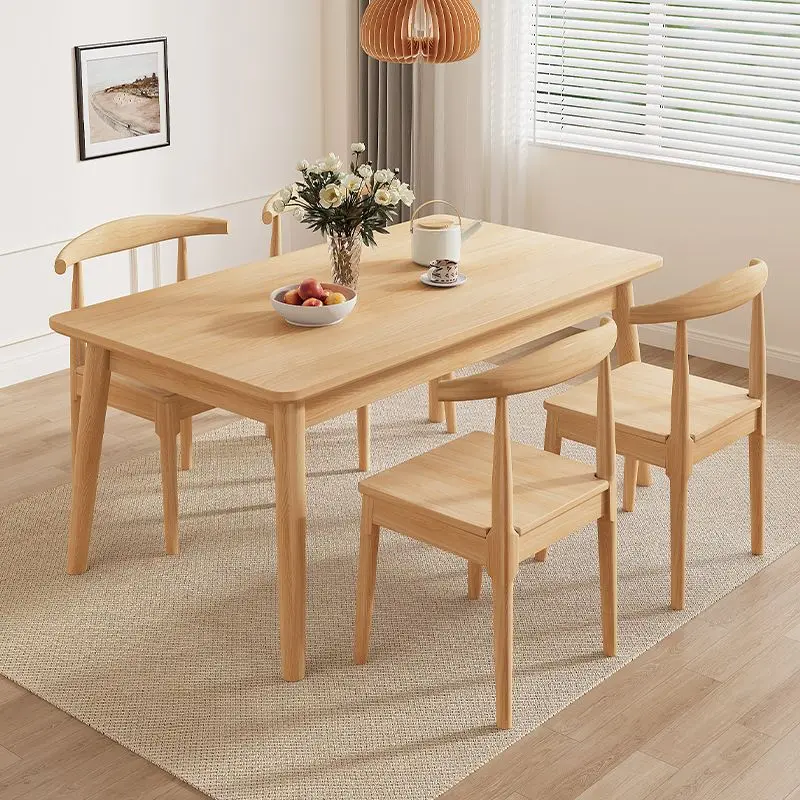 Best Nordic Solid Wood Dining Table and Chair Combination Home Restaurant Dining Table Type Walnut Color