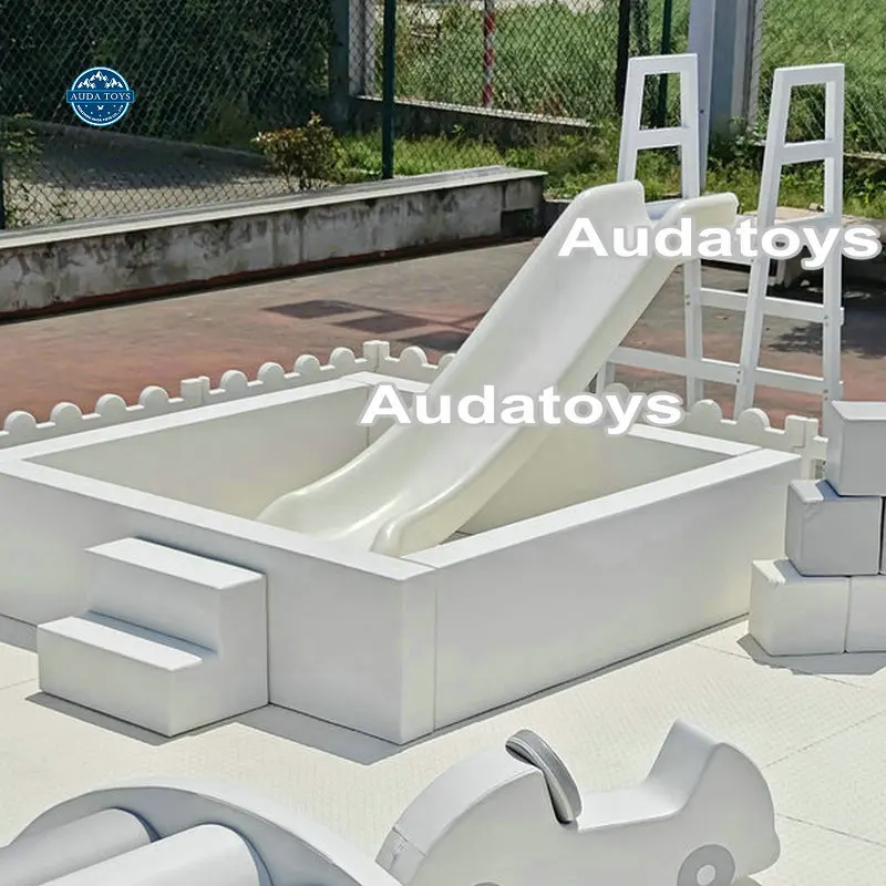 White and Gray Indoor Softplay Playground Equipment Kids Party Rental Mobile Play Area with Wood and Foam for Home Use