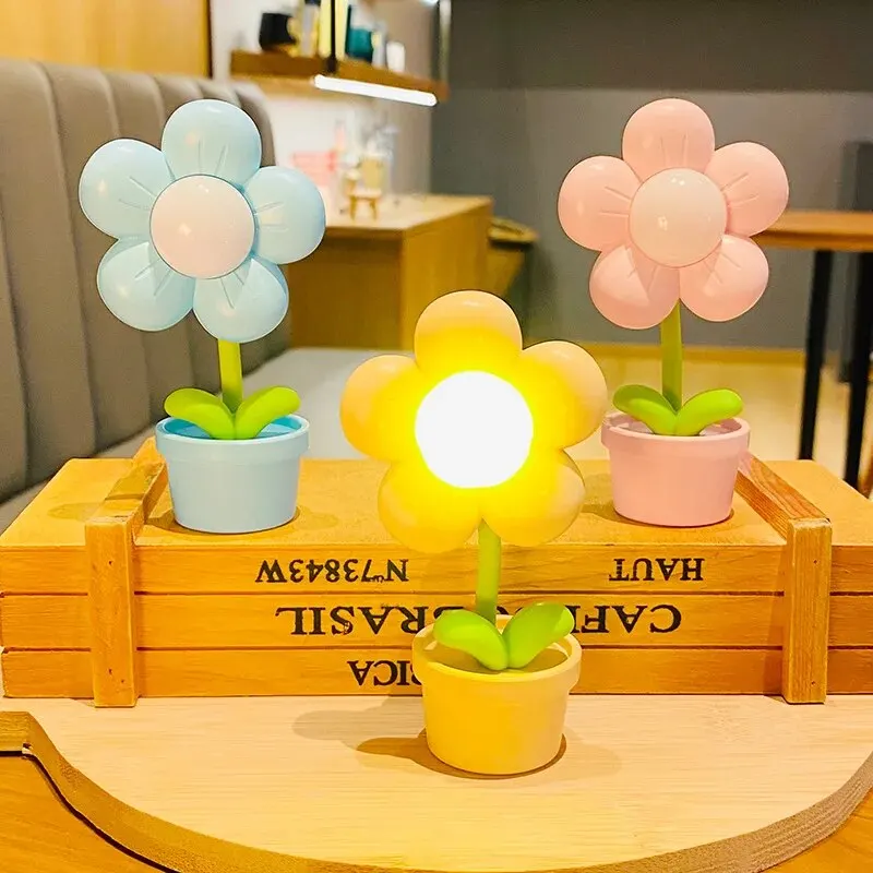 Mini Folding Dinosaur Flower Dog Table Lamp Child Animal Hose Nursery Puppy Bedside Pet Night Light with Cell Phone Stand