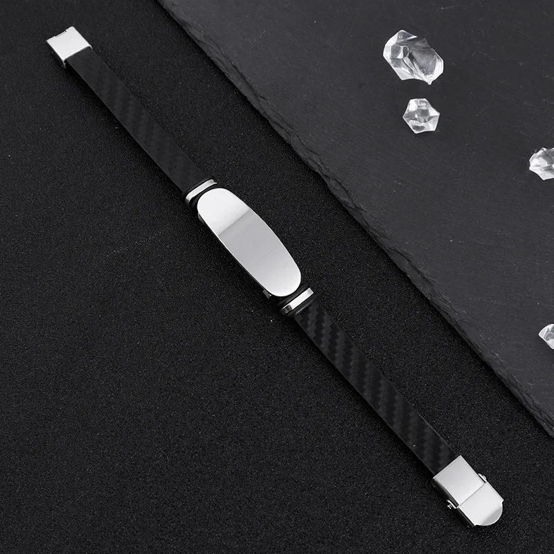 Hot Selling New Fashion Vintage Men Custom Name Logo Laser Letter Leather Stainless Steel Bracelet