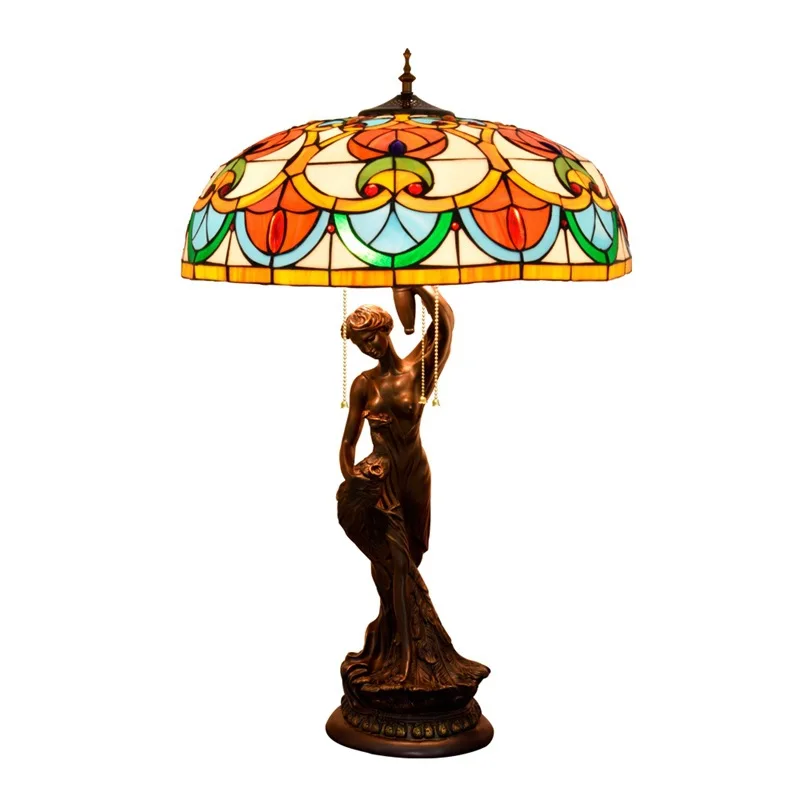 
Room Decorating Light Victorian European-Style Creative Luxury Hotel Wrought Iron Table Lamp Vintage Tiffany-Style Tiffany Lamps 