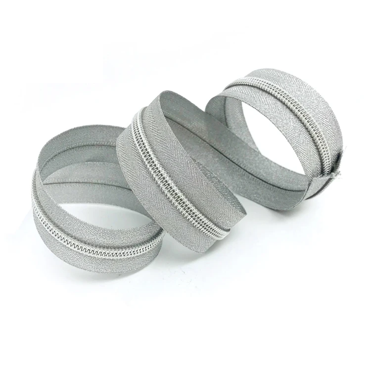 Sales silver teeth 5 nylon zipper belt long chain for wallet, backpack use beautiful sliver teeth match silver tape